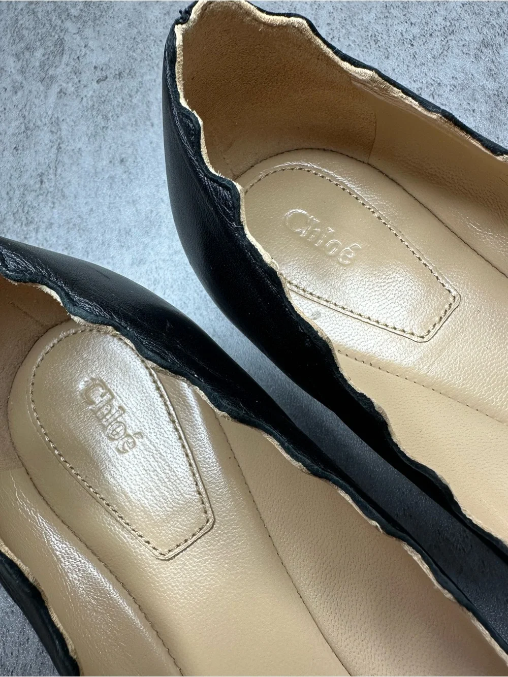 Chloé Black Leather Scalloped Ballet Flats Lauren Size 38.5 EU Made in Italy - Picture 3 of 8